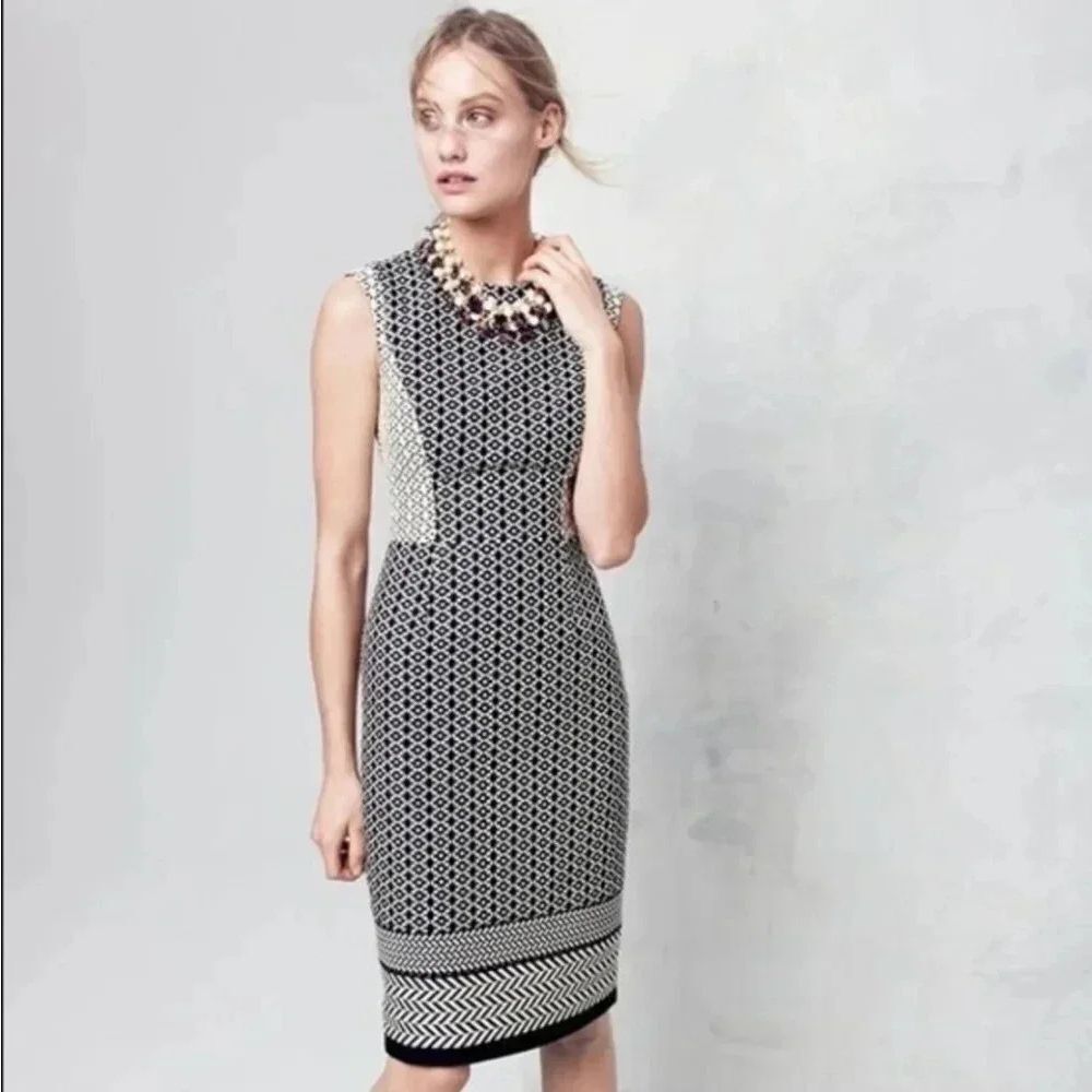 J Crew Black White Paneled Geometric Sheath Dress size 6 rtr7